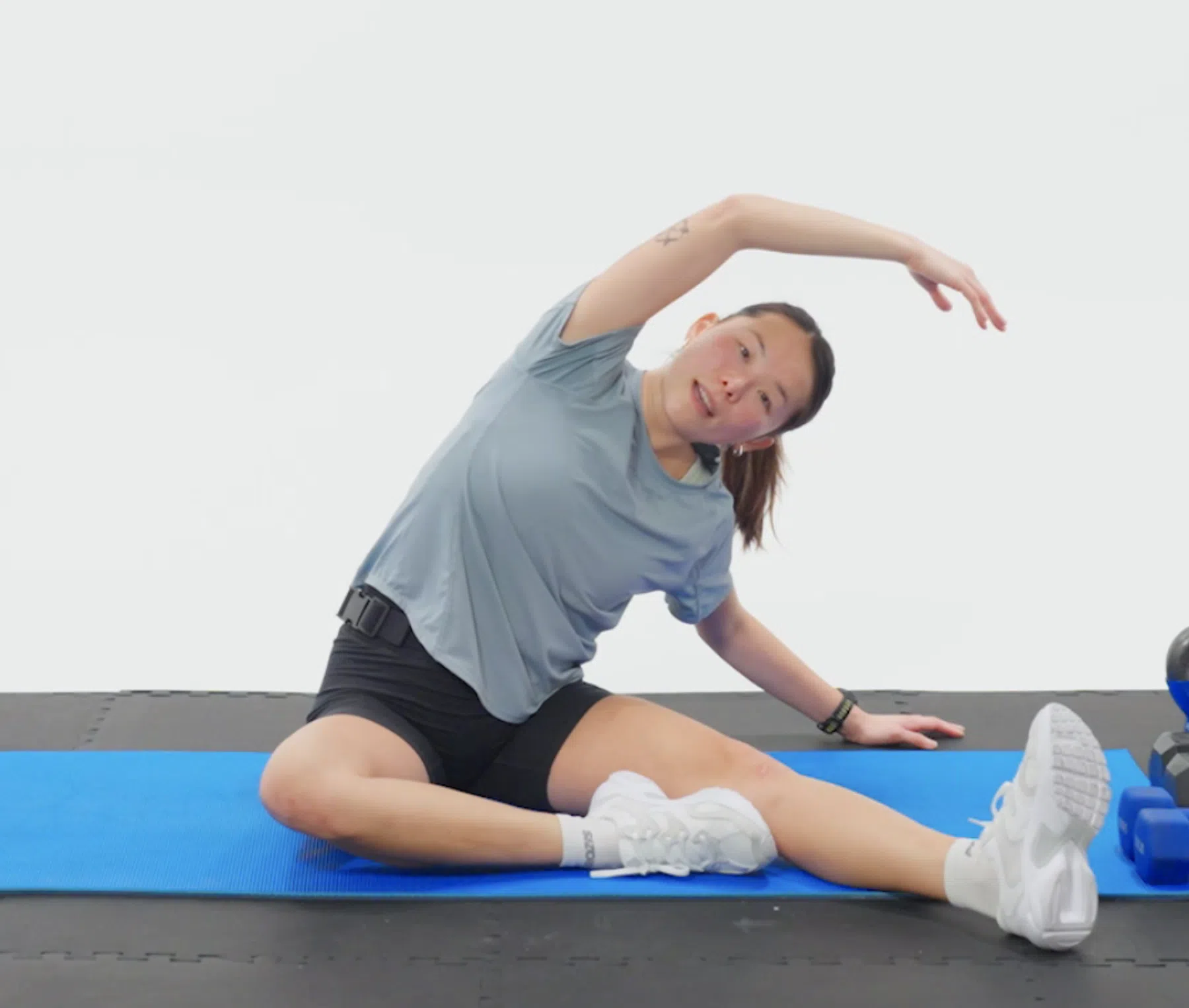 Seated Hamstring Stretch + Overhead Reach